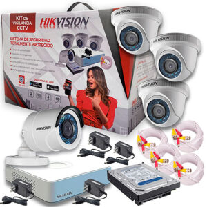 Cámaras de Seguridad KIT CCTV Hikvision Mini Dvr 4 canales+4 cámaras